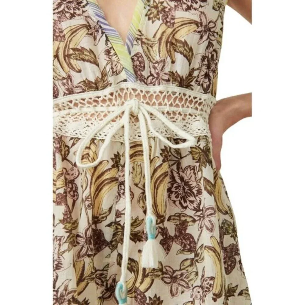 NWT Free People Watching Waves printed cotton macrame detail romper XS - Picture 8 of 14
